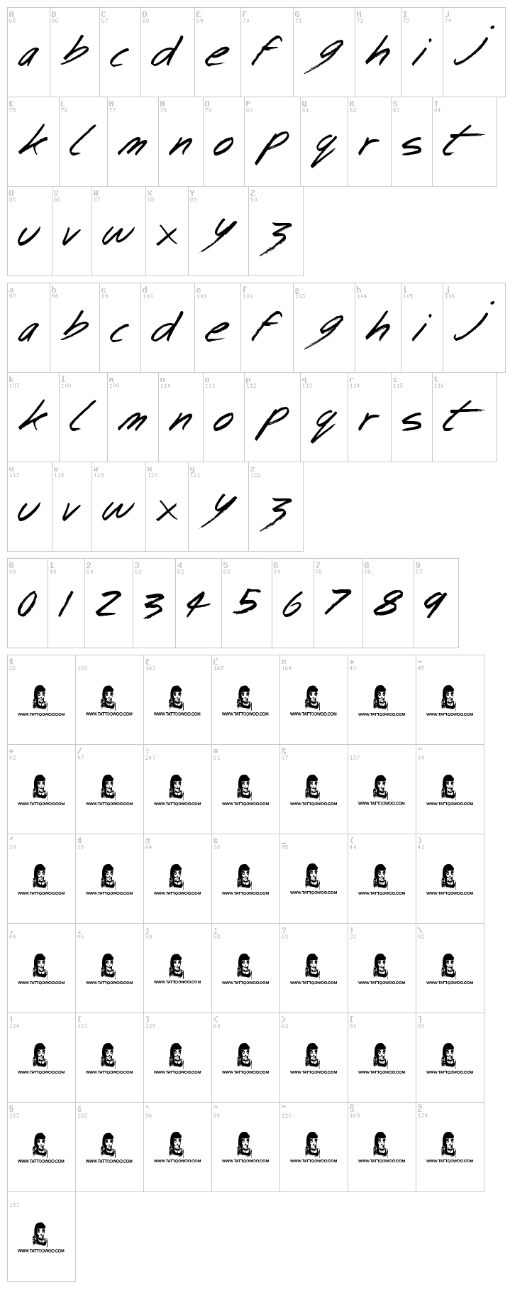Bingo Bangos font map